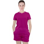 Purple Lego Texture Macro, Purple Dots Background Women s T-Shirt and Shorts Set