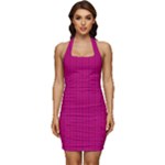 Purple Lego Texture Macro, Purple Dots Background Sleeveless Wide Square Neckline Ruched Bodycon Dress