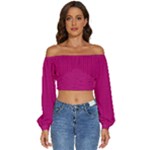 Purple Lego Texture Macro, Purple Dots Background Long Sleeve Crinkled Weave Crop Top