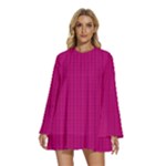 Purple Lego Texture Macro, Purple Dots Background Round Neck Long Sleeve Bohemian Style Chiffon Mini Dress