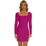 Purple Lego Texture Macro, Purple Dots Background Long Sleeve Square Neck Bodycon Velvet Dress