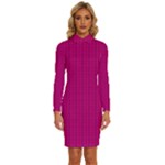 Purple Lego Texture Macro, Purple Dots Background Long Sleeve Shirt Collar Bodycon Dress