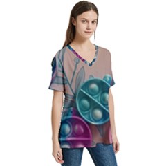 V-Neck Split Shoulder Casual T-Shirt 