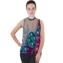 Mock Neck Chiffon Sleeveless Top 