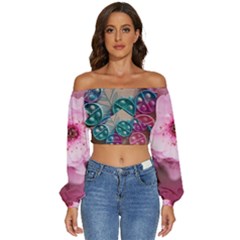 Long Sleeve Crinkled Weave Crop Top 