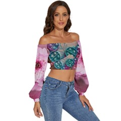 Long Sleeve Crinkled Weave Crop Top 