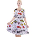 Pattern Seamless Texture Cartoon Quarter Sleeve A-Line Dress With Pockets