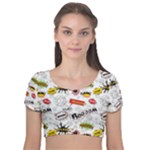 Pattern Seamless Texture Cartoon Velvet Short Sleeve Crop Top 