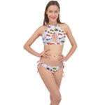 Pattern Seamless Texture Cartoon Cross Front Halter Bikini Set