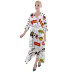 Quarter Sleeve Wrap Front Maxi Dress 