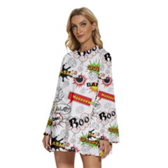 Round Neck Long Sleeve Bohemian Style Chiffon Mini Dress 