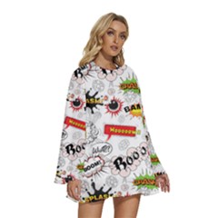 Round Neck Long Sleeve Bohemian Style Chiffon Mini Dress 