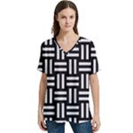 Frets Mosaic Pattern Geometric V-Neck Split Shoulder Casual T-Shirt