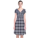 Frets Mosaic Pattern Geometric Short Sleeve Front Wrap Dress