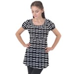 Frets Mosaic Pattern Geometric Puff Sleeve Tunic Top