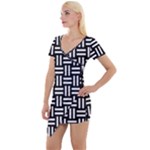 Frets Mosaic Pattern Geometric Short Sleeve Asymmetric Mini Dress