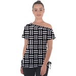 Frets Mosaic Pattern Geometric Off Shoulder Tie-Up T-Shirt