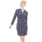 Frets Mosaic Pattern Geometric Button Long Sleeve Dress