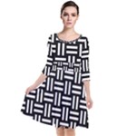 Frets Mosaic Pattern Geometric Quarter Sleeve Waist Band Dress