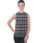 Frets Mosaic Pattern Geometric Mock Neck Chiffon Sleeveless Top