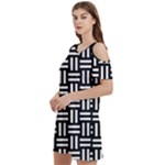 Frets Mosaic Pattern Geometric Women s Cold Shoulder Round Neck Mini Dress