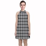 Frets Mosaic Pattern Geometric Velvet Halter Neckline Dress 