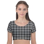 Frets Mosaic Pattern Geometric Velvet Short Sleeve Crop Top 