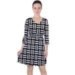 Frets Mosaic Pattern Geometric Quarter Sleeve Ruffle Waist Dress