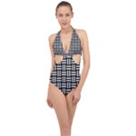 Frets Mosaic Pattern Geometric Halter Front Plunge Swimsuit