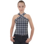 Frets Mosaic Pattern Geometric Cross Neck Velour Top