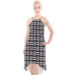 Frets Mosaic Pattern Geometric High-Low Halter Chiffon Dress 