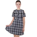 Frets Mosaic Pattern Geometric Short Sleeve Shoulder Cut Out Dress 