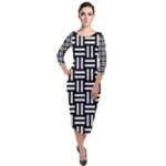 Frets Mosaic Pattern Geometric Quarter Sleeve Midi Velour Bodycon Dress