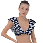 Frets Mosaic Pattern Geometric Plunge Frill Sleeve Bikini Top