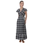 Frets Mosaic Pattern Geometric Flutter Sleeve Maxi Dress