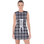 Frets Mosaic Pattern Geometric Lace Up Front Bodycon Dress