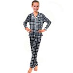 Frets Mosaic Pattern Geometric Kids  Satin Long Sleeve Pajamas Set