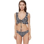 Frets Mosaic Pattern Geometric Low Cut Ruffle Edge Bikini Set