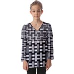 Frets Mosaic Pattern Geometric Kids  V Neck Casual Top