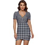 Frets Mosaic Pattern Geometric Low Cut Cap Sleeve Mini Dress