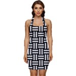 Frets Mosaic Pattern Geometric Sleeveless Wide Square Neckline Ruched Bodycon Dress