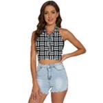 Frets Mosaic Pattern Geometric Backless Halter Cami Shirt