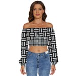 Frets Mosaic Pattern Geometric Long Sleeve Crinkled Weave Crop Top