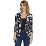 Frets Mosaic Pattern Geometric Women s One-Button 3/4 Sleeve Short Jacket