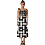 Frets Mosaic Pattern Geometric Tie-Strap Tiered Midi Chiffon Dress