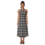 Frets Mosaic Pattern Geometric Sleeveless Cross Front Cocktail Midi Chiffon Dress