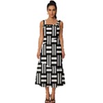 Frets Mosaic Pattern Geometric Square Neckline Tiered Midi Dress