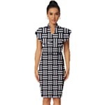 Frets Mosaic Pattern Geometric Vintage Frill Sleeve V-Neck Bodycon Dress