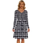 Frets Mosaic Pattern Geometric Long Sleeve Dress With Pocket