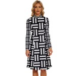 Frets Mosaic Pattern Geometric Long Sleeve Shirt Collar A-Line Dress